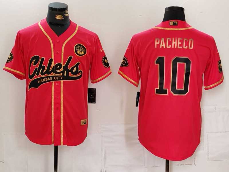 Mens Kansas City Chiefs #10 Isiah Pacheco Red Gold Cool Base Stitched Baseball Jersey